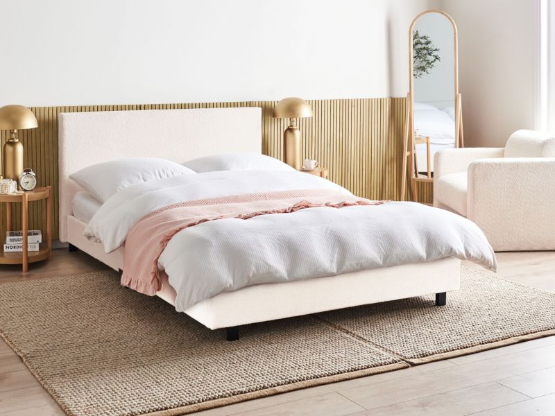 Polstret Seng Boucle Albi 140x200 cm Hvid