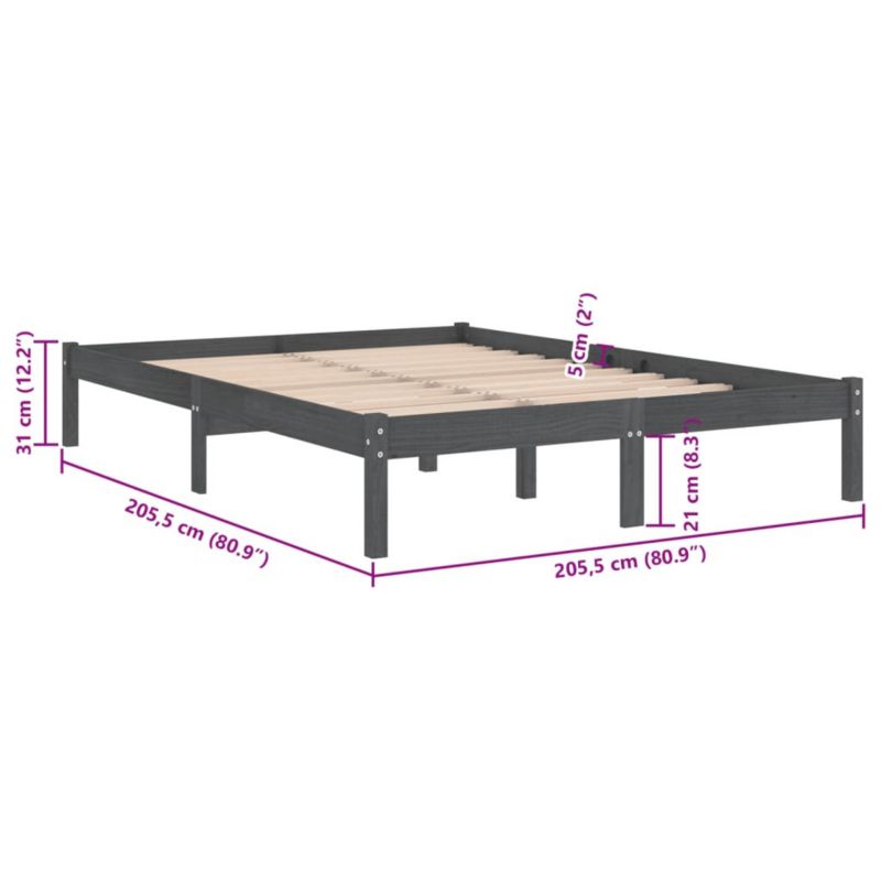 Træseng 200x200 cm Grå 5906452264197