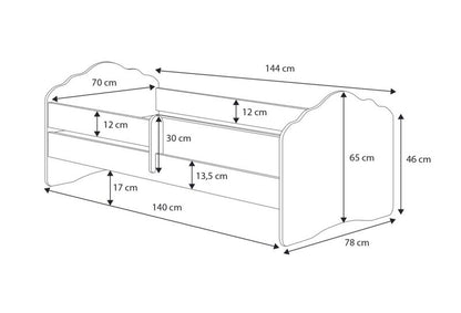Børneseng FALA med Skuffe og Gelænder 140x70 cm Hvid