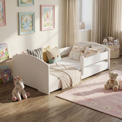 Børneseng LEO Montessori 140x70 cm Lav Seng med Gelænder Hvid
