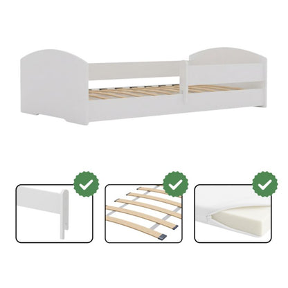 Børneseng KOBI Montessori LEO 160x80 Lav Seng med Madras og Gelænder