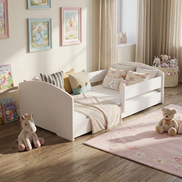 Børneseng KOBI Montessori LEO 160x80 Lav Seng med Madras og Gelænder