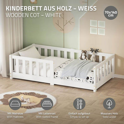 Børneseng ML Design 70x140 cm Hvid med Madras Gulv Montessori