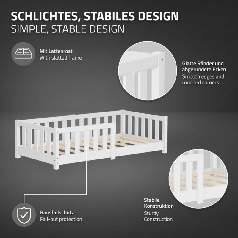 Børneseng ML Design 70x140 cm Hvid med Madras Gulv Montessori