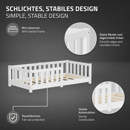 Børneseng ML Design 70x140 cm Hvid med Madras Gulv Montessori