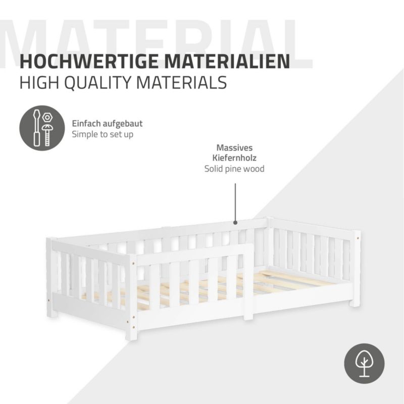 Børneseng ML Design 70x140 cm Hvid med Madras Gulv Montessori