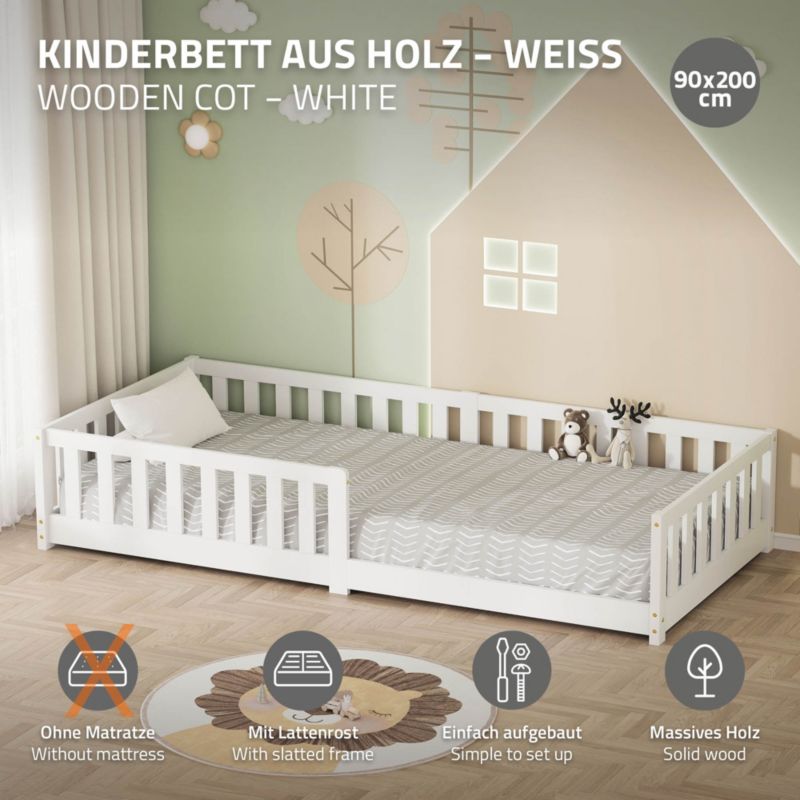 Børneseng ML Design 90x200 cm Hvid Gulvmodel Montessori