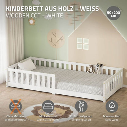 Børneseng ML Design 90x200 cm Hvid Gulvmodel Montessori