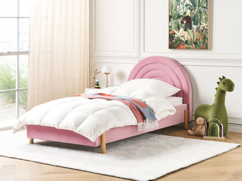 Børneseng Velour Anet 90x200 cm Lyserød