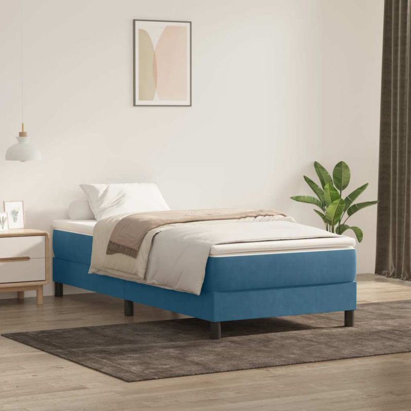 Kontinentalseng 213x83 cm Mørkeblå Velour