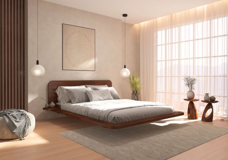 Svævende Bøgetræsseng JAPANDIC 180x200 Valnød