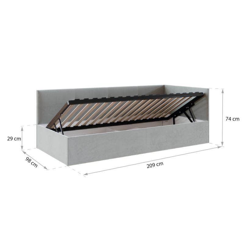 Polstret Ungdomsseng Freddy 90x200 cm Cremefarvet med Løftegalge