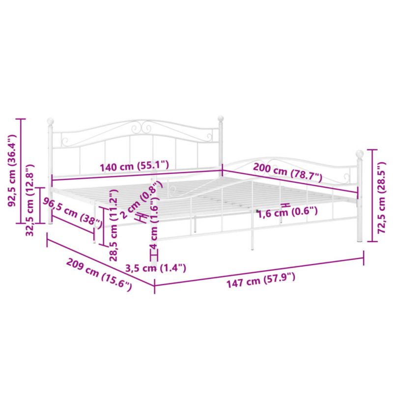 Metalseng 140x200 cm Hvid WM-324998