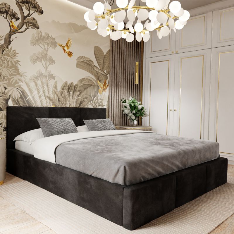 Tapiceret Seng Muralo Med Opbevaring Sort 160x200 cm
