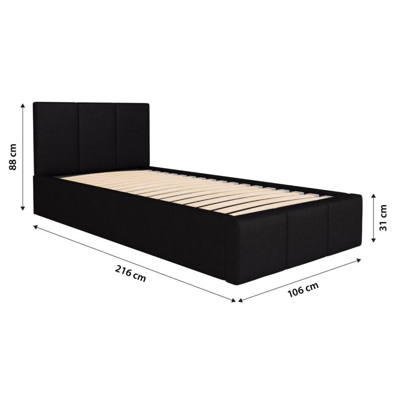 Tapiceret Seng Muralo Med Opbevaring Sort 90x200 cm