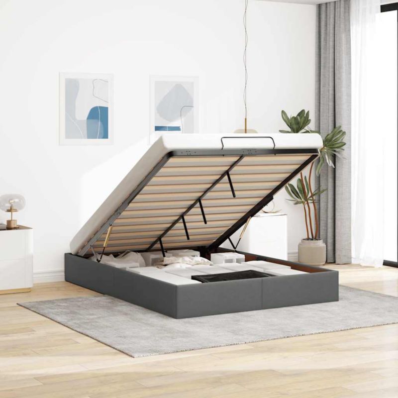 Ottoman-seng 135x190 cm Mørkegrå Stof med Opbevaring WM-3310876