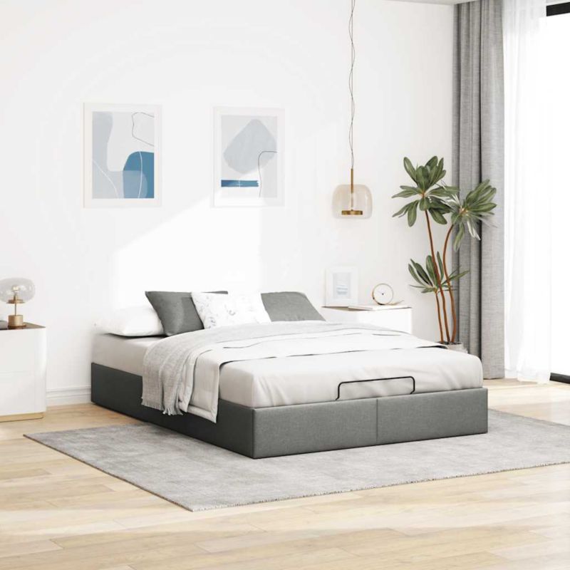 Ottoman-seng 135x190 cm Mørkegrå Stof med Opbevaring WM-3310876
