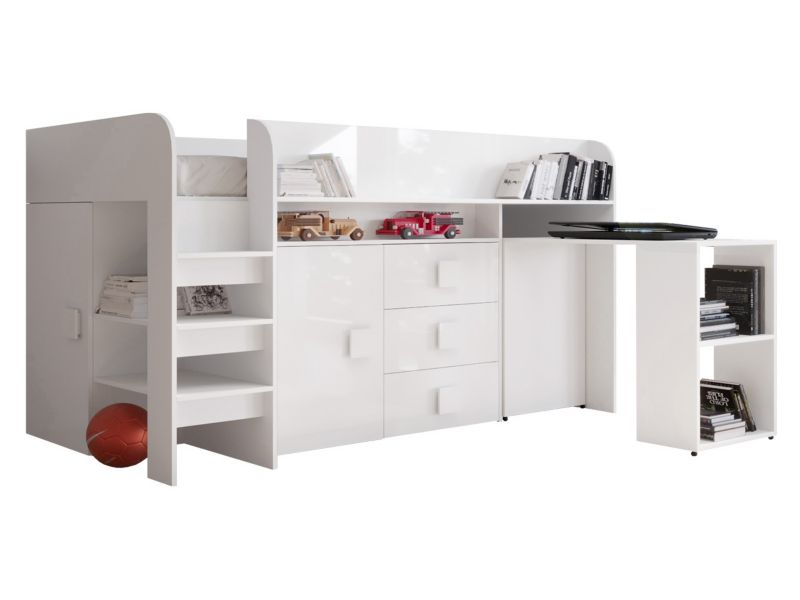 Køjeseng med skrivebord Toledo 1 204x107 cm Hvid Højglans