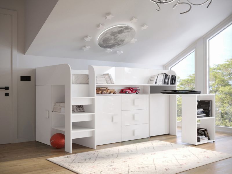 Køjeseng med skrivebord Toledo 1 204x107 cm Hvid Højglans