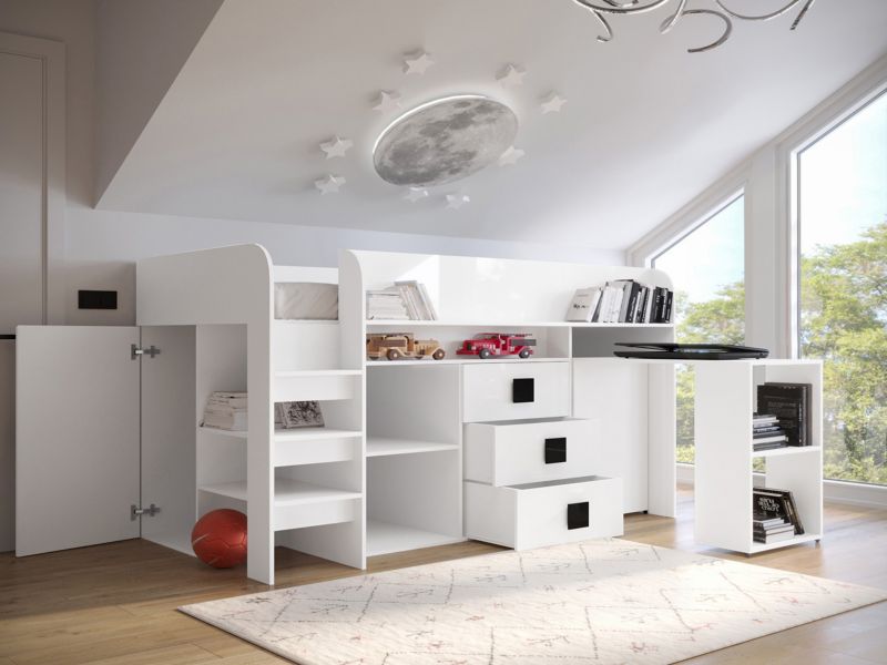 Køjeseng med skrivebord Toledo 1 204x107 cm Hvid Højglans