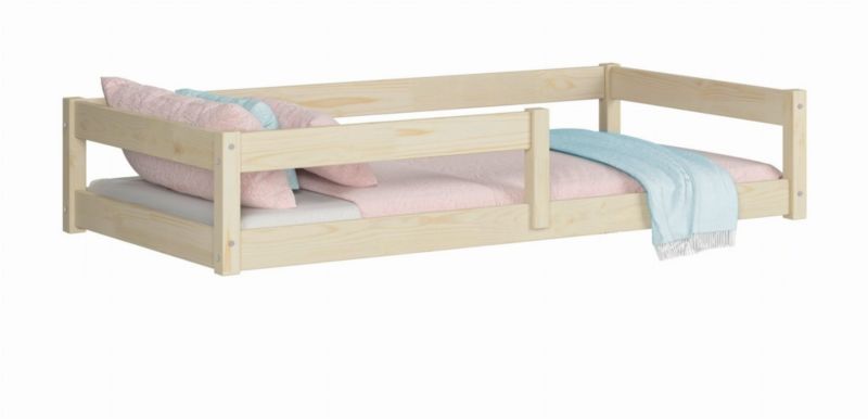 Lav Seng Kobi Nordi 120x60 Naturligt Træ Montessori Børneseng med Barriere