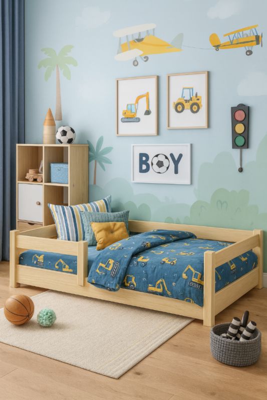 Lav Seng Kobi Nordi 120x60 Naturligt Træ Montessori Børneseng med Barriere