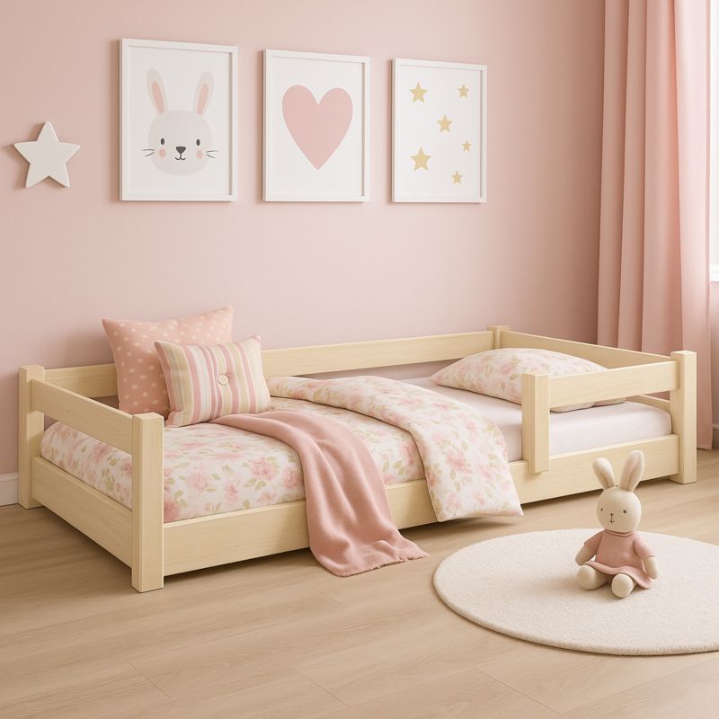 Lav Seng Kobi Nordi 120x60 Naturligt Træ Montessori Børneseng med Barriere