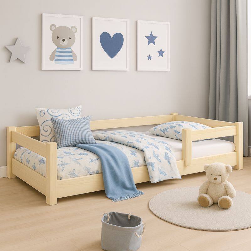 Lav Seng Kobi Nordi 120x60 Naturligt Træ Montessori Børneseng med Barriere