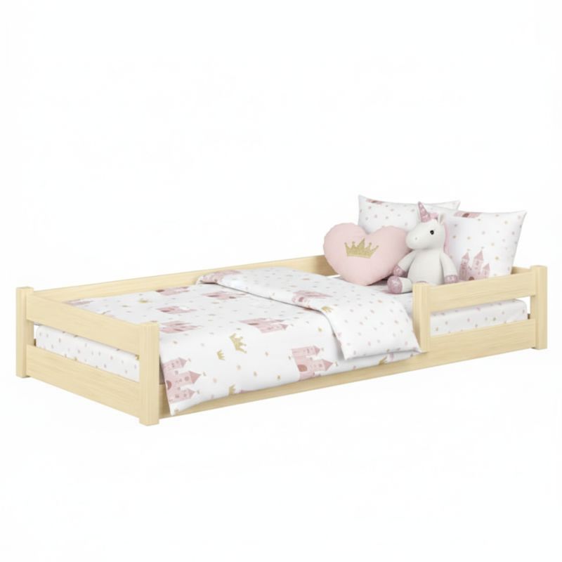 Lav Seng Kobi Nordi 120x60 Naturligt Træ Montessori Børneseng med Barriere