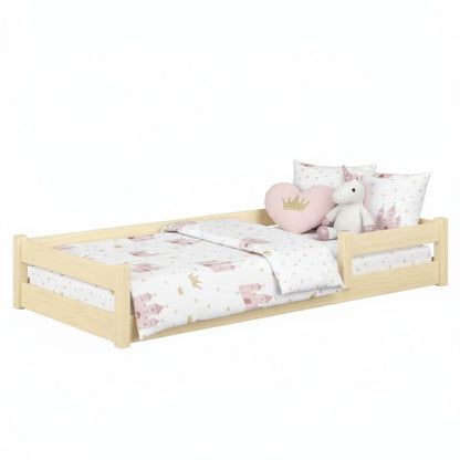 Lav Seng Kobi Nordi 120x60 Naturligt Træ Montessori Børneseng med Barriere