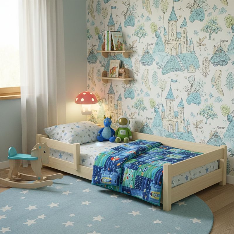Lav Seng Kobi Nordi 120x60 Naturligt Træ Montessori Børneseng med Barriere