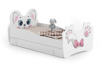 Børneseng Pink Cat 160x80 cm med Skuffe Hvid