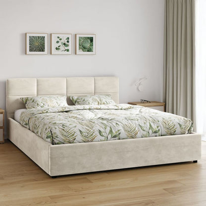 Tapiceret Seng Mika 160 cm Beige med Opbevaringsrum og Lamelbund HLR1