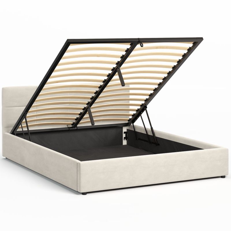 Tapiceret Seng Mika 160 cm Beige med Opbevaringsrum og Lamelbund HLR1