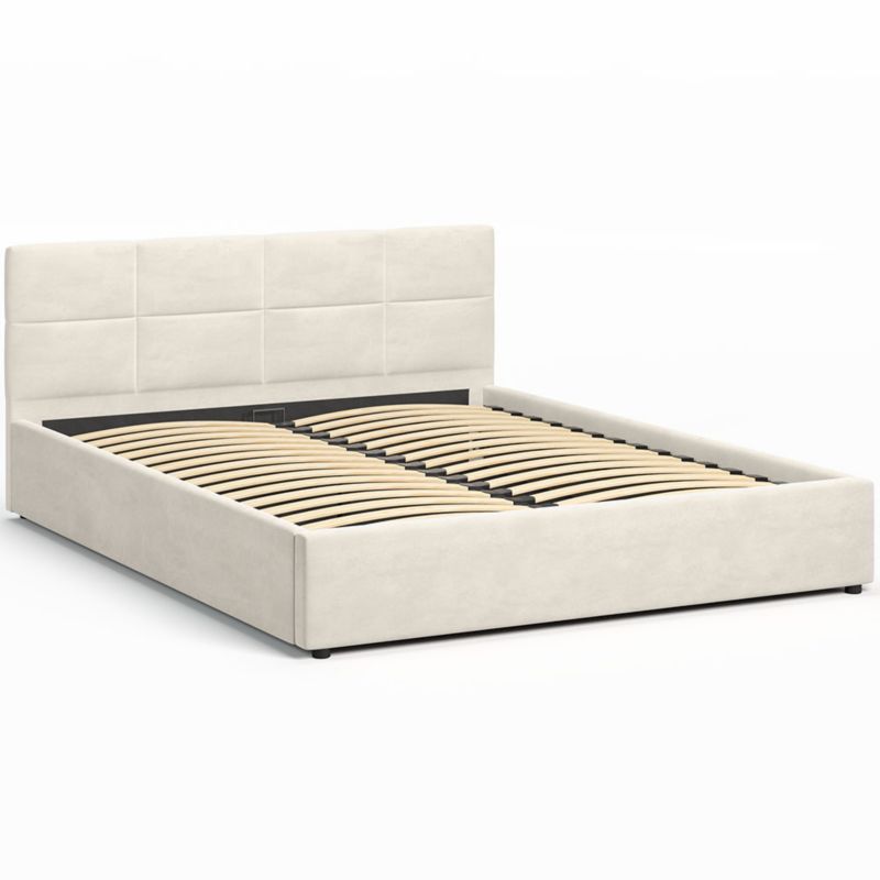Tapiceret Seng Mika 160 cm Beige med Opbevaringsrum og Lamelbund HLR1