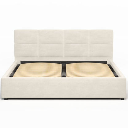 Tapiceret Seng Mika 160 cm Beige med Opbevaringsrum og Lamelbund HLR1