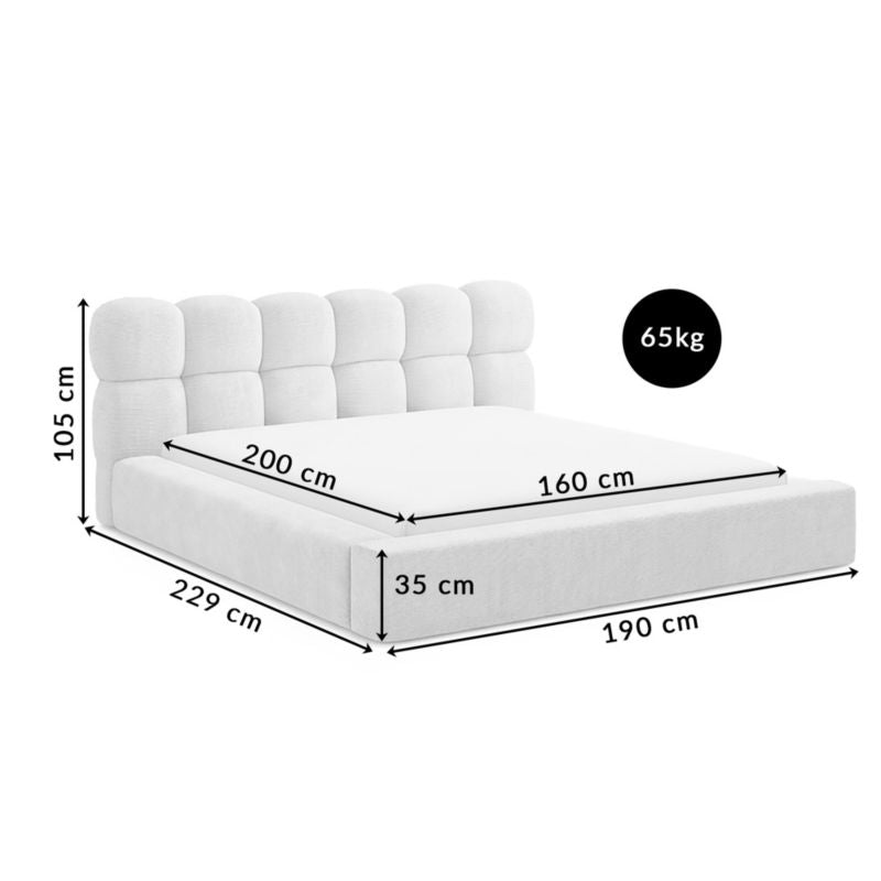 Polstret Seng LUSSO 160x200 Opbevaringsramme Grå