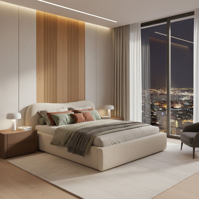 Polstret Seng MILANO 200x200 cm Opbevaringsramme Beige