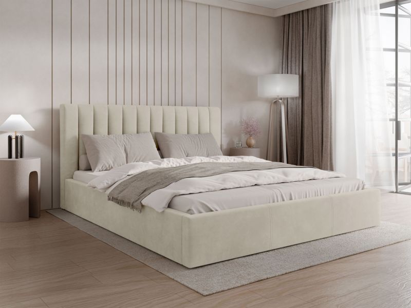 Tapiceret Seng Cosmo 180x200 Beige Med Opbevaring