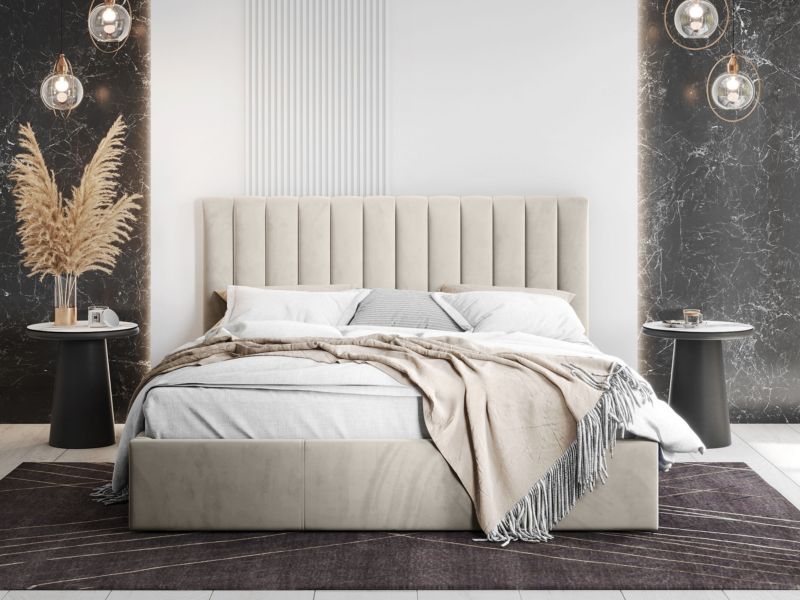 Tapiceret Seng Cosmo 180x200 Beige Med Opbevaring