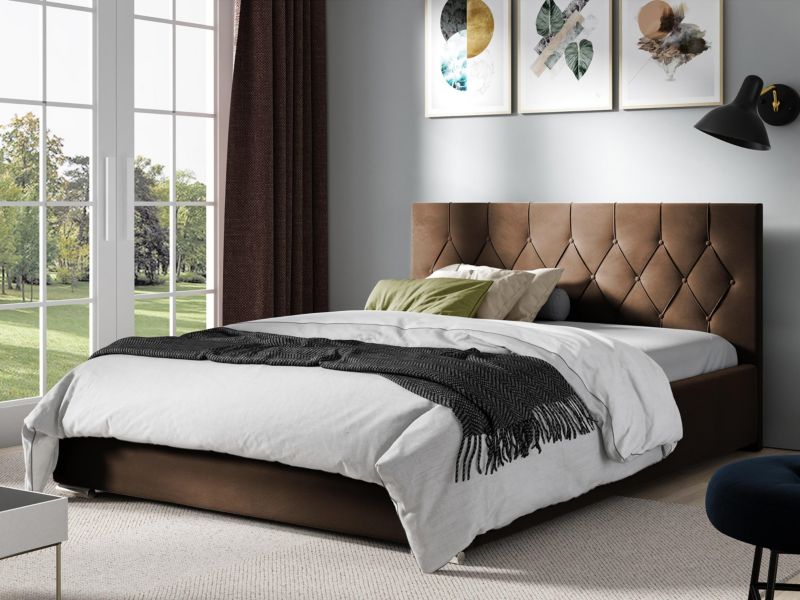 Polstret Seng Sky Tap 200x200 Brun