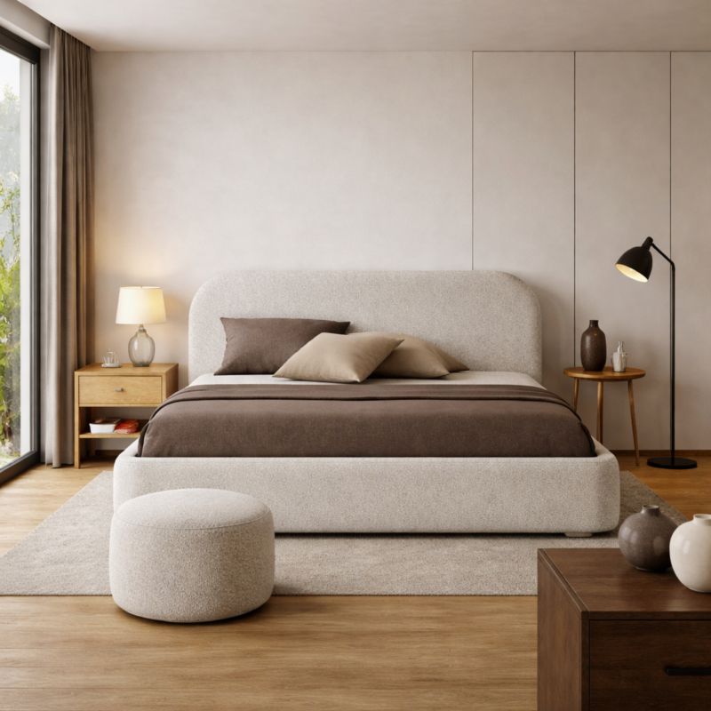 Polstret Seng MOON 120x200 cm Bouclé Creme