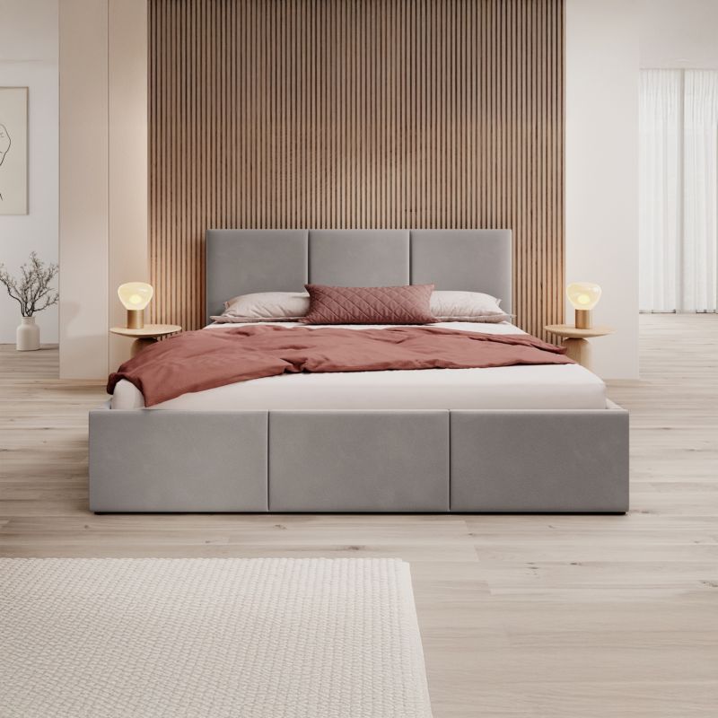 Polstret Seng Med Opbevaring SFG0159 140x200 Grå Velour