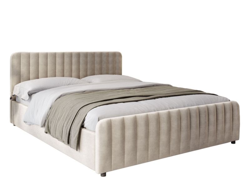 Polstret Seng Med Opbevaring 140x200 cm Beige Velour