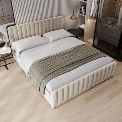 Polstret Seng Med Opbevaring 140x200 cm Beige Velour