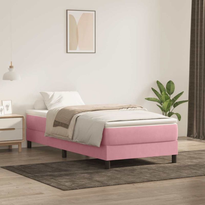 Boxspringseng 80x210 cm Rosa Fløjl