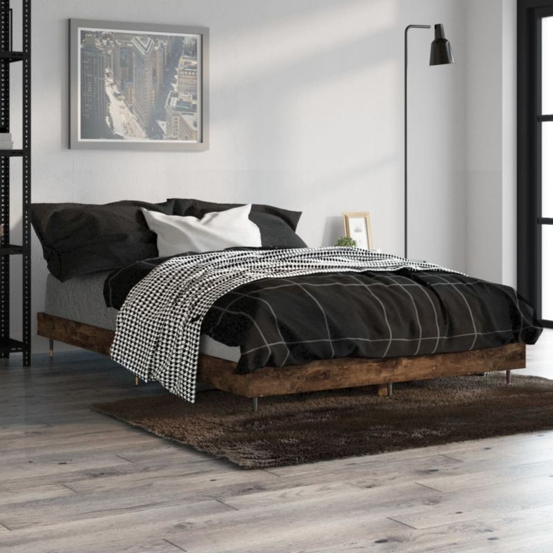 Sengeramme VidaXL 120x190 cm Røget Eg Metalben Krydsfinér