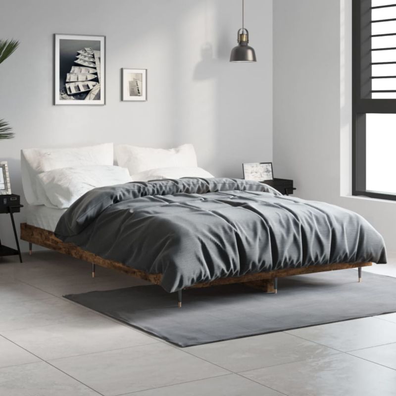 Sengeramme VidaXL 120x190 cm Røget Eg Metalben Krydsfinér