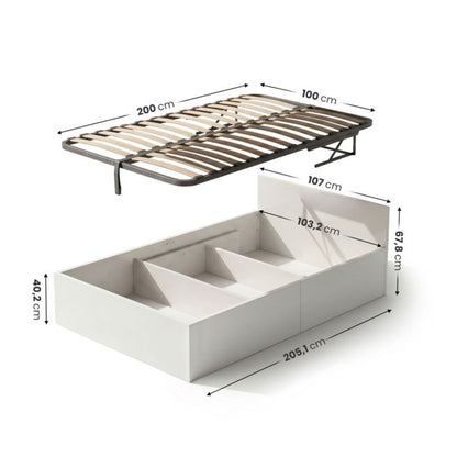 Seng med Opbevaring Akord 100x200 cm Hvid Løftestel