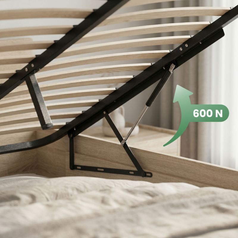 Seng med Opbevaring Akord 120x200 cm Metalstel Løft Dækket Egetræ Sonoma